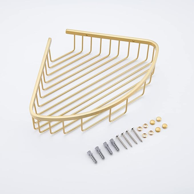 Bathroom Shower Caddy Corner Shelf Basket, Corner-Hollow Design, Ultra Sturdy Rust-Proof Stainless Steel Shelf Organizer Shampoo Holder, Wall Mounted Storage Rack for Bathroom, Brushed Gold