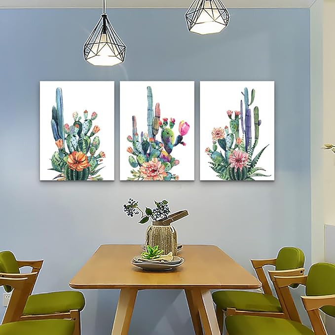 MHARTK66 Large Wall Art for Bedroom Canvas Prints Artwork Living Room Wall Decor Simple Life Green Plants Cactus Picture Painting 3 Pieces Kitchen Office Wall Decorations Works Modern Home Decor