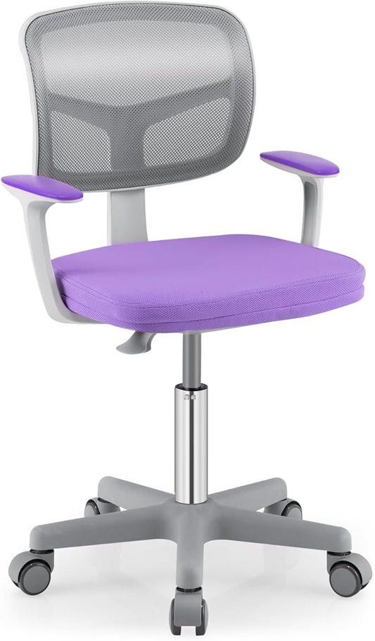 Giantex Kids Desk Chair, Children Computer Chair with Wheels and Y-Shaped Lumbar Support, Mesh Kids Office Chair, Height Adjustable Desk Chair for Girls Boys Aged 4-13, Purple