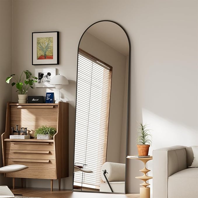 Koonmi 21x56 inch Arched Full Length Mirror, Black Large Floor Mirror with Aluminum Alloy Frame, Standing Hanging or Leaning Wall-Mounted Full Body Mirror for Living Room and Bedroom