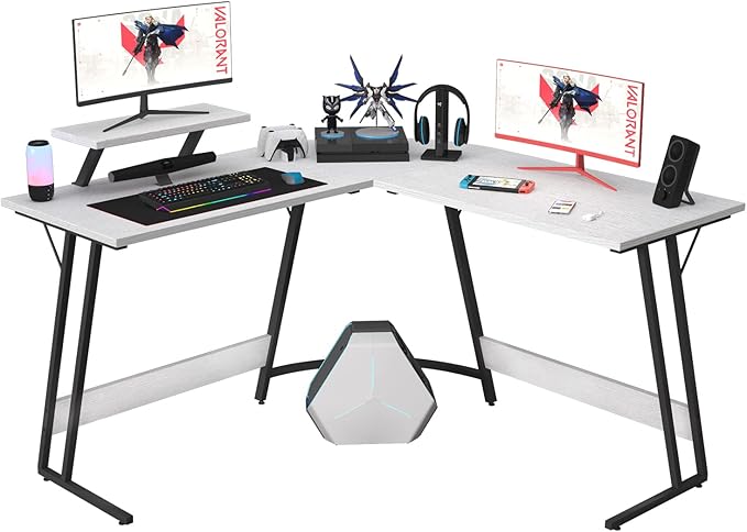 Homall L Shaped Gaming Desk Computer Corner Desk PC Gaming Desk Table with Large Monitor Riser Stand for Home Office Sturdy Writing Workstation (Classical White, 51 Inch)