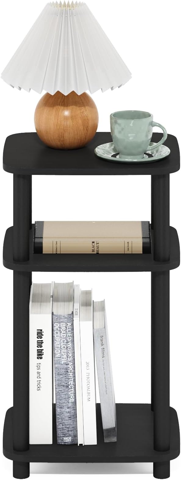 Furinno Just 3-Tier Turn-N-Tube Curve End Table, Side Table, 1-Pack, Americano/Black