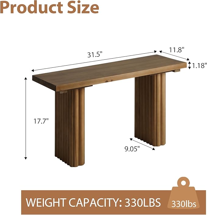 Solid Wood Entryway Bench - 31.5" Fluted Farmhouse Small Bench Indoor Dining Benches Seat Narrow for Entry Way, Kitchen, Living Room and Bedroom, Brown