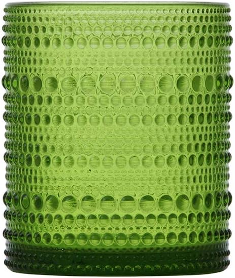 Fortessa Jupiter Beaded Hobnail Glass, 10 Ounce Double Old Fashioned (Set of 6), Fern Green