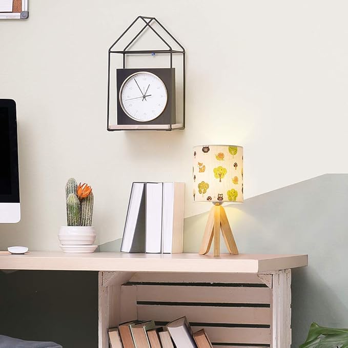 HAITRAL Tripod Table Lamp - Kids Nightstand Lamp with Fabric Cartoon Lampshade for Bedrooms and Living Room