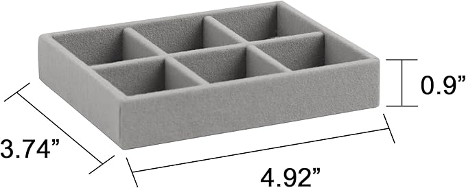 Frebeauty Small Jewelry Tray Set,Stackable Velvet Jewelry Organizer Tray,Mini Jewelry Drawer Organizer,Drawer Inserts,4.92 x 3.74 x 0.9 Inches,6 Grid Earring Organizer for Women(Set 2,Grey)