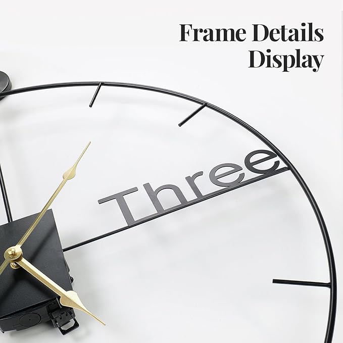 Modern Large Wall Clock 24 inch with Pendulum, Battery Operated Silent Non-Ticking Metal Wall Clock for Living Room Decor, Decorative Hanging Clock for Bedroom, Office, Kitchen, Home