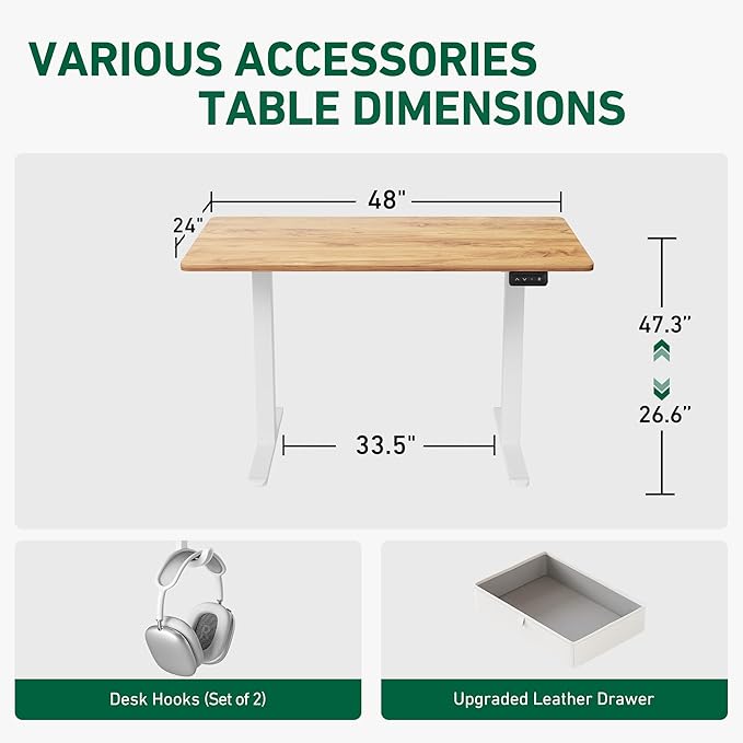 FEZIBO 48 x 24 Inches Standing Desk with Drawer, Adjustable Height Electric Stand up Desk with Storage, Sit Stand Home Office Desk, Ergonomic Computer Desk, Light Rustic