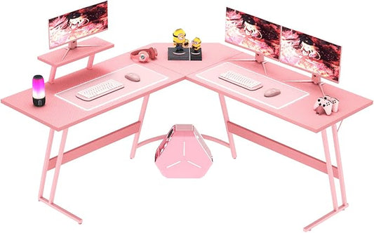 Homall Pink L Shaped Gaming Desk Computer Corner PC Desk Table with Large Monitor Stand for Home Office Studying Writing Workstation, Gift for Girls and Women (Pink, 57 Inch)