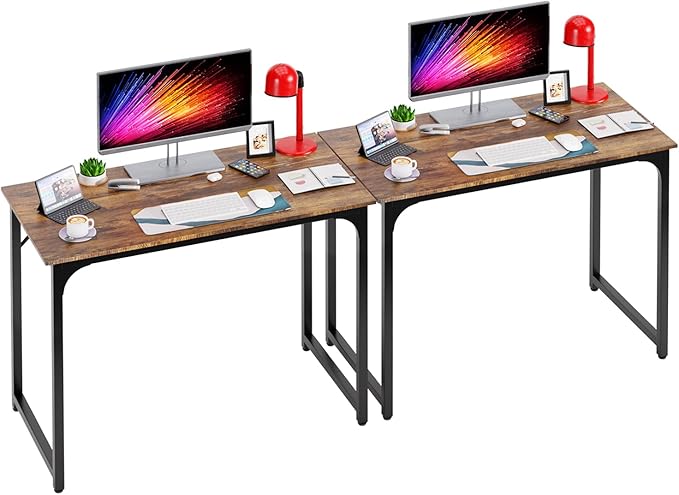 PayLessHere | 39 Inch Computer Desk | Brown | Office Desk with Metal Frame, Adjustable Feet | Water-Resistant, Scratchproof Surface | Sturdy Writing Table for Home Office or Study | Pack of 2