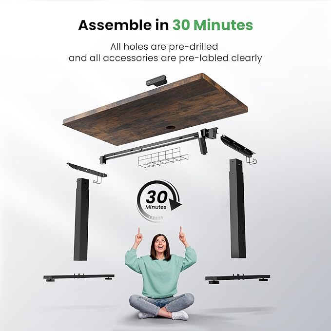 SIAGO Electric Standing Desk Adjustable - 48 x 24 Inch Sit Stand up Desk with Cable Management - 3 Memory Preset Adjustable Height Table