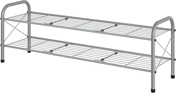 Hoctieon 2 Tier Shoe Rack for Closet, Durable Mesh Style Shoe Rack, Entryway Shoe Shelf, Shoe Storage Organizer for Hallway, Bedroom, Living Room, Wardrobe, Grey
