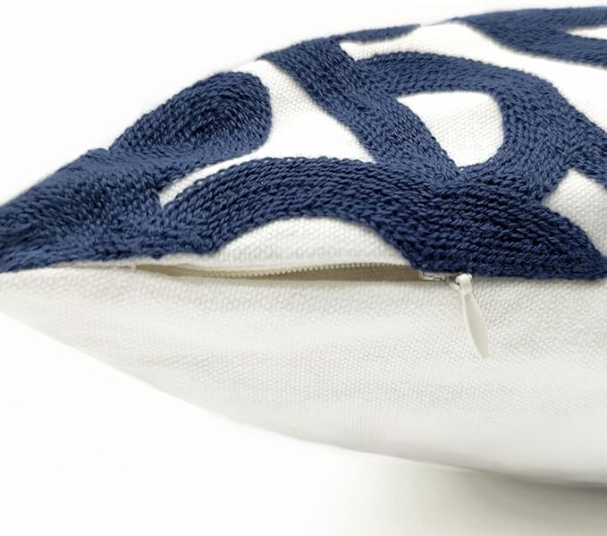 Alysheer Embroidered Decorative Throw Pillow Covers 18"x18" Set of 2 Pieces, Classic Boho Mandala Knit Pattern, Durable 100% Cotton Canvas Cozy Cushion Cases for Sofa Couch Living Room (Navy Blue)