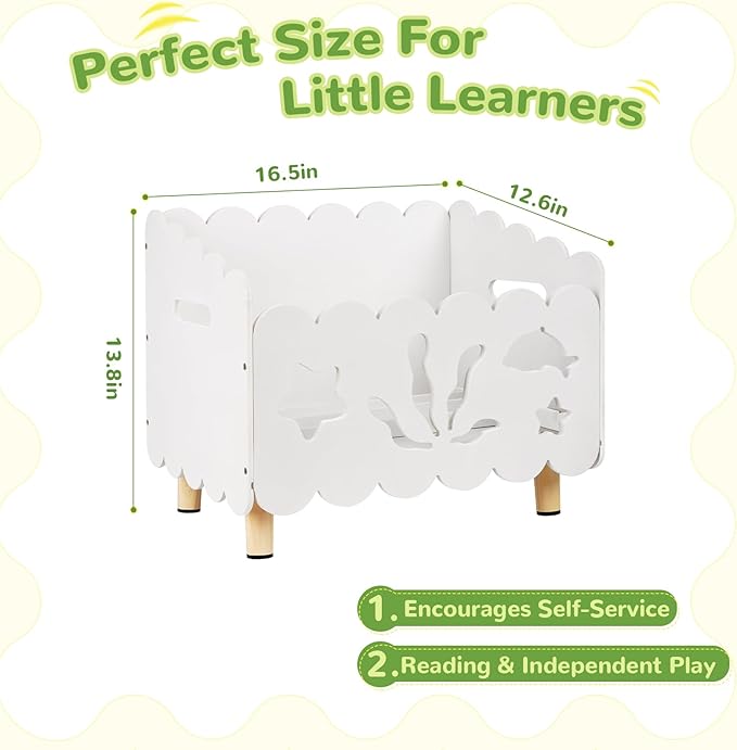 Liitrton Wood Kids Bookshelf for Kids Rooms, Toddler Montessori Bookshelf with 3 Adjustable Dividers, Small Kid Bookcase for Nursery Book Toy Storage (White)