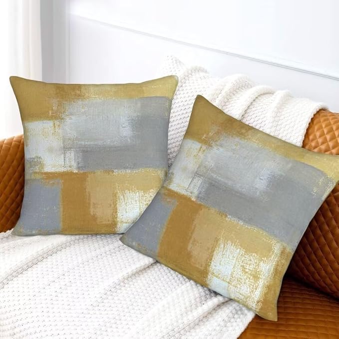 Yellow and Grey Pillow Covers 18 x 18 Inch Set of 2 Modern Abstract Art Decorative Throw Pillow Covers Outdoor Cotton Farmhouse Cushion Cases for Home Sofa Couch Living Room Decor