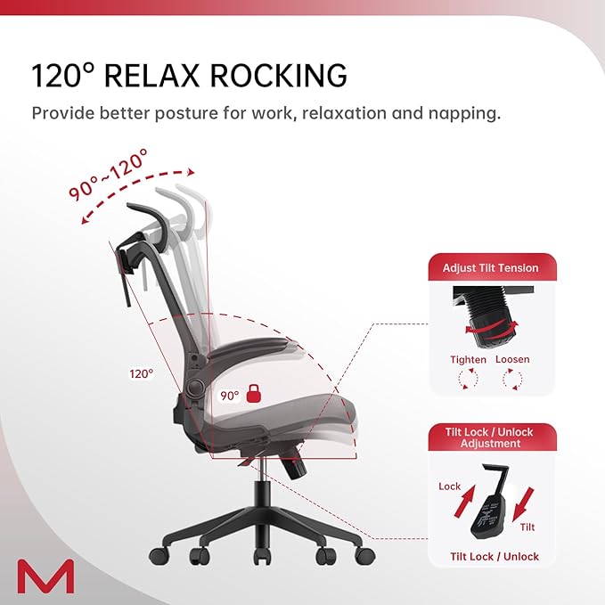 Office Chair Ergonomic Computer Desk Chair, 300 LBS Home Mesh Desk Chair with Wheels, Comfortable Work Chair for Long Hours, High Back Office Chair with Adjustable Lumbar & Headrest