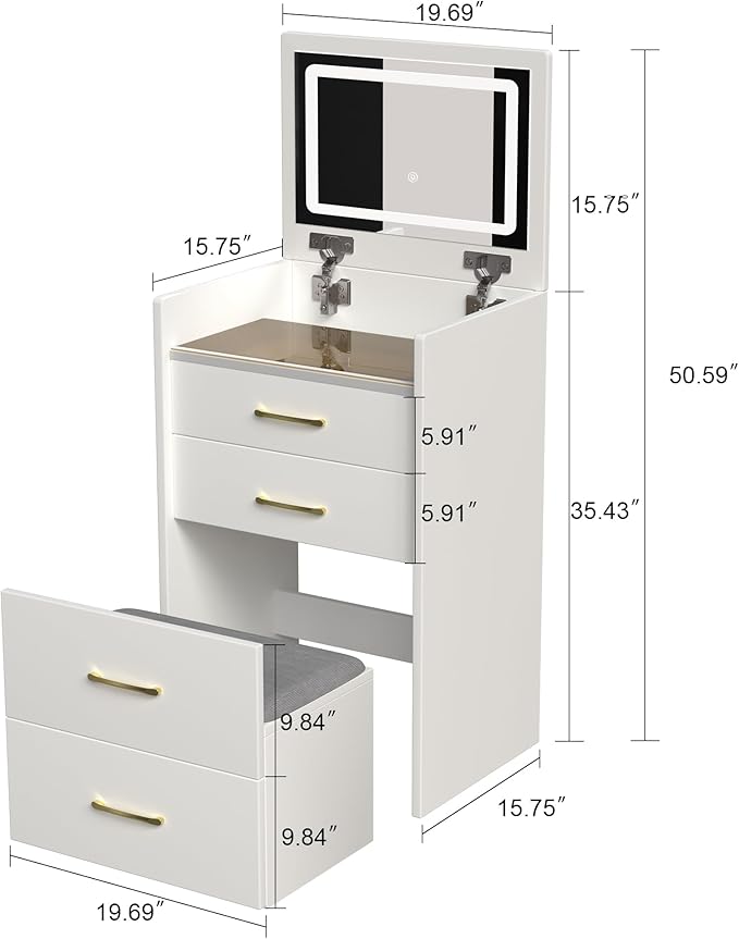 Ball & Cast 3-in-1 Vanity Desk with Flip Mirror & Glass Desktop,3 Dimmable Colors Light Compact Makeup Vanity Table Set w/3 Deep Drawers,Adjustable Brightness Dressing Table for Women Girls Bedroom