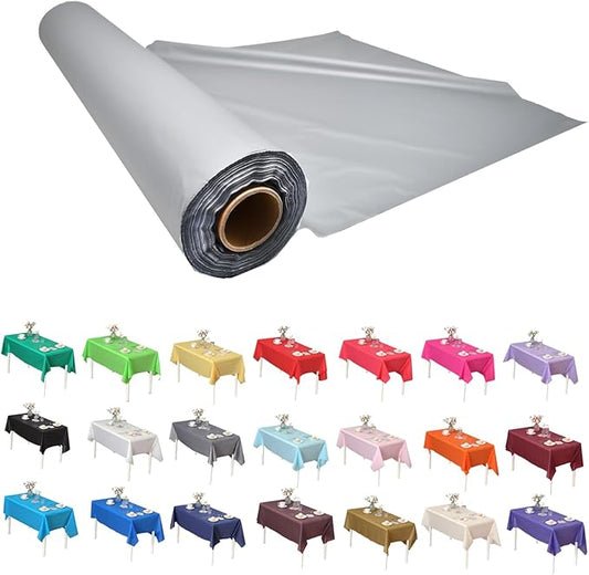Craft And Party, Silver Plastic Table Cover Roll - 40in X 100 feet Heavy Duty Plastic Banquet Table Cover Roll. (Silver)
