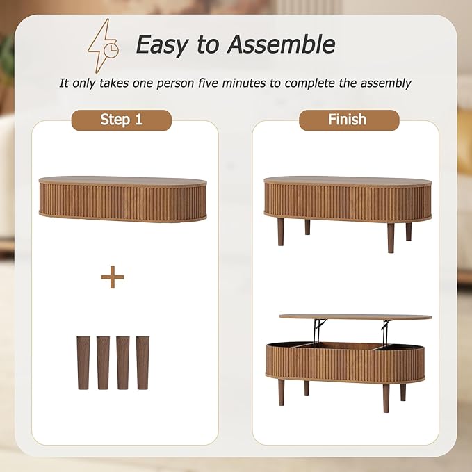 Ludatido 39 Inch Lift Top Coffee Table with 3 Storage for Living Room, Oval Coffee Table with Hidden Compartment, Fully Wooden Center Easy to Assembled for Home Living Room Office Brown