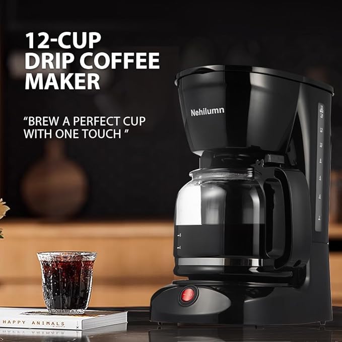 12 Cup Drip Coffee Maker, Coffee Pot Machine Permanent Coffee Filter,1.8L Glass Carafe Electric Coffee Maker,950W Black
