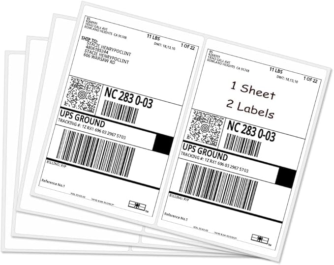 RBHK Half Sheet Self Adhesive Shipping Labels for Laser & Inkjet Printers, 200 Count, Rounded Corner