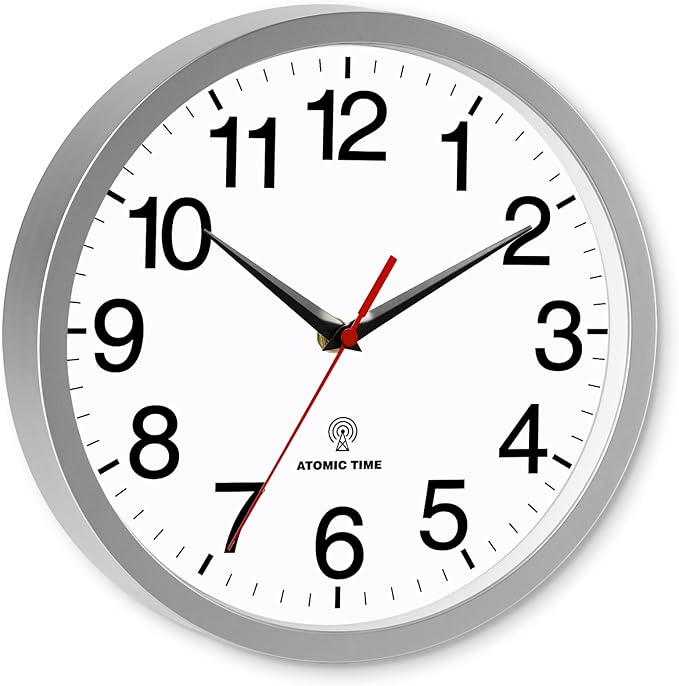 Atomic Wall Clock Modern 12 Inch Battery Operated Silent Non Ticking Analog Clock Decorative for Bedroom Kitchen Bathroom Office Home Living Room (Silver)