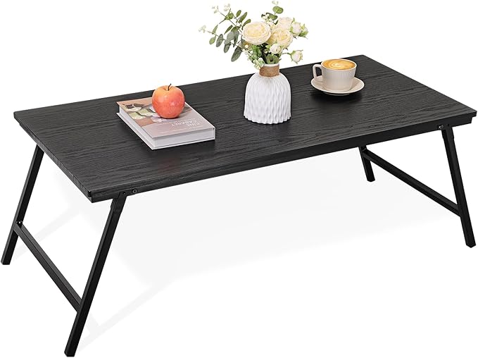 Black Wooden Coffee Tables for Living Room Folding Floor Table Desk for Sitting on The Floor Rectangular Portable Low Floor Desk for Small Spaces Apartments