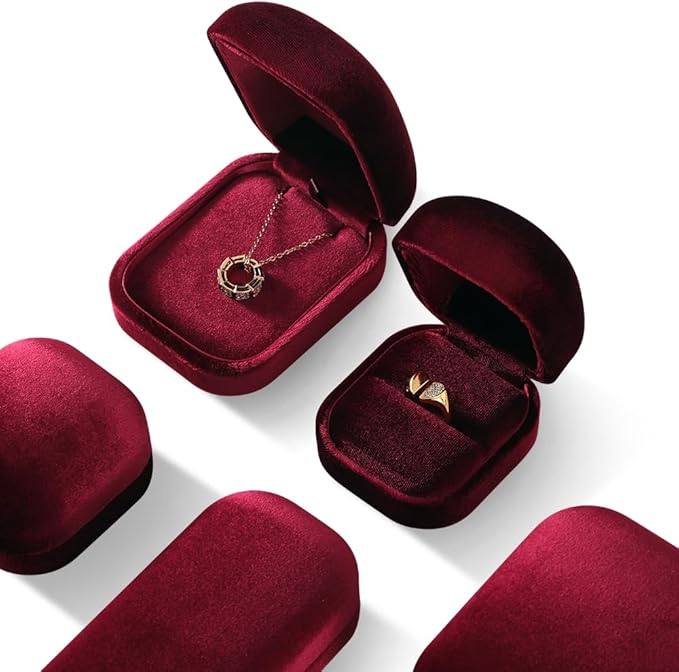 Resilient Velvet Ring Earrings Bracelet Necklace Display Box, Travel Mini Jewelry Organizer Case (Red, Necklace Box)
