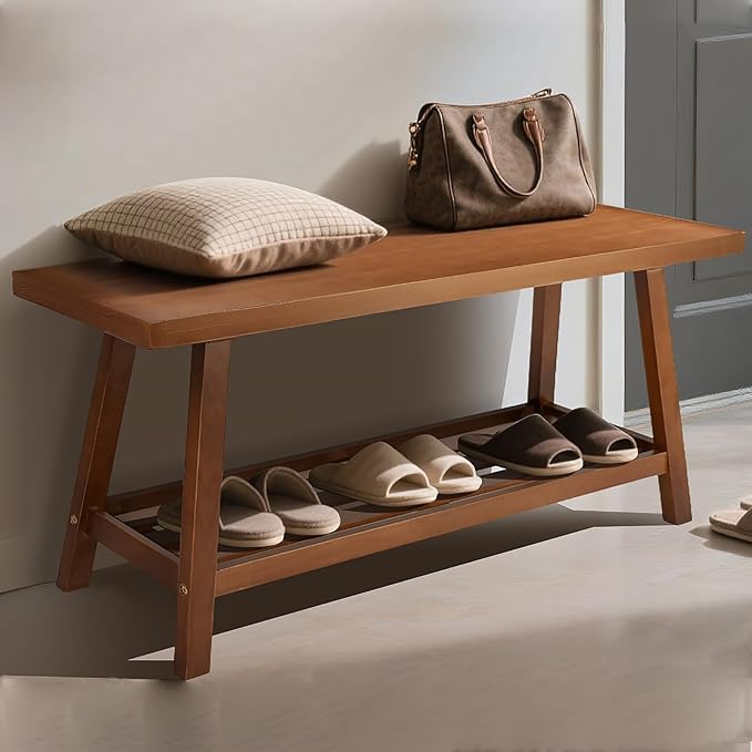 43.3" Farmhouse Solid Wood Bench, Long Rustic Storage Entryway Bench for Indoor, Bedroom,Dining Room, Living Room and Hallway