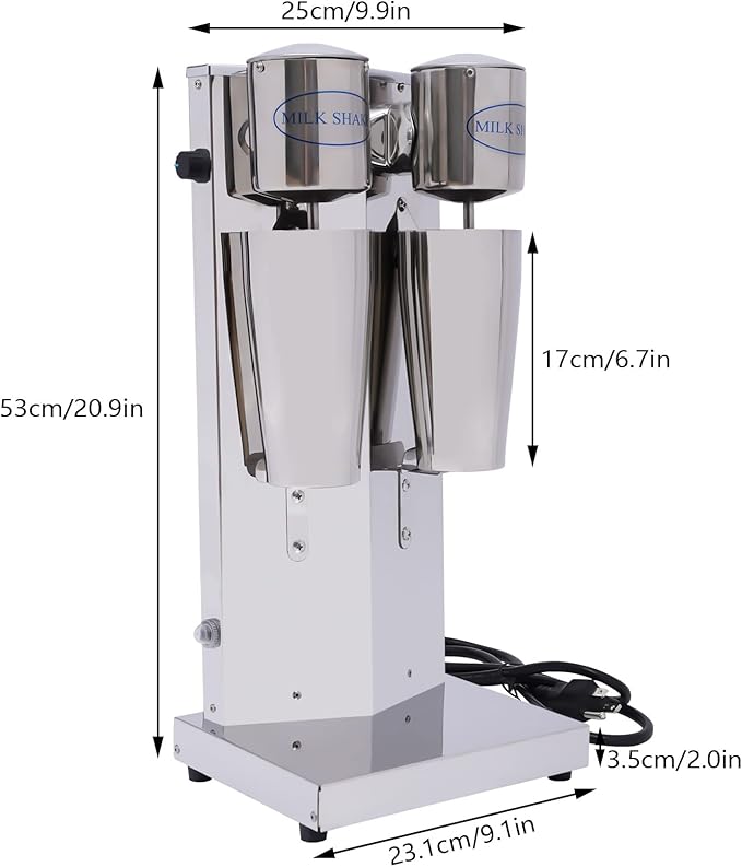 Electric milkshake machine with two heads Milkshake machine, commercial stainless steel Milkshake machine with double-head drink stirrer Household milkshake machine for making drinks Silver color
