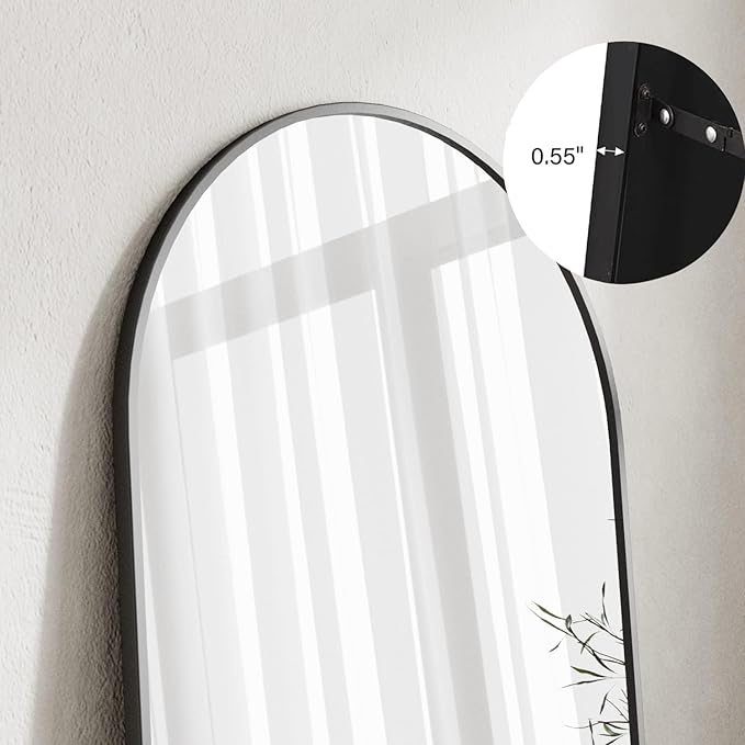 Full Length Mirror, 71"x26" Body Floor Length Standing Mirror Hanging or Leaning with Stand, Extra Large Wall Mirrors, Arch-Top Mirrors with Aluminum Frame for Bedroom (Black)