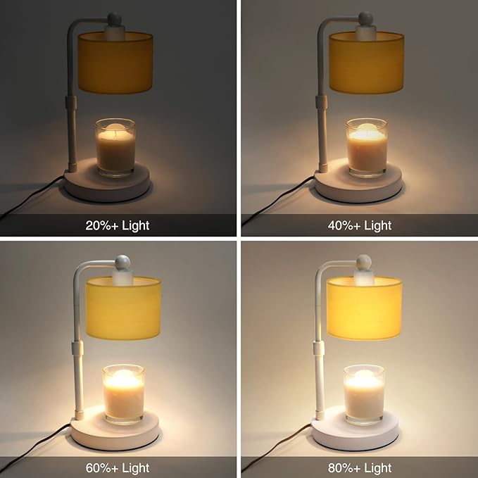 Candle Warmer Lamp with Timer, Dimmable Candle Wax Warmer, Height Adjustable Electric Candle Lamp Warmer with 2 Bulbs, Gifts Idea for Women Her, Mom, Vintage Home Decor for Bedroom-Yellow