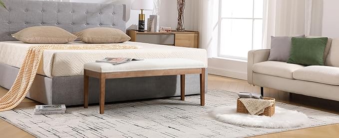 Linen Dining Bench Upholstered Entryway Bench Farmhouse Shoe Bench Seat Ottoman for Hallway Living Room Bedroom End of Bed Dining Room Kitchen, 45.5" Long, Beige
