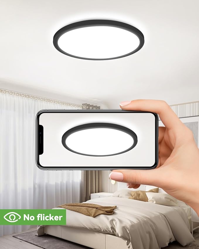 zemty 23 Inch LED Flush Mount Ceiling Light, Super Slim 56W 5040lm LED Ceiling Light, 3 Color Temperature in One 3000k/4500k/6000K Round Light Fixture for Bedroom, Kitchen, Dining Room (Black)