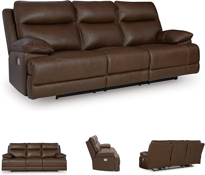 Signature Design by Ashley VonRyan Modern Leather Match Power Reclining Sofa with USB Ports, Dark Brown