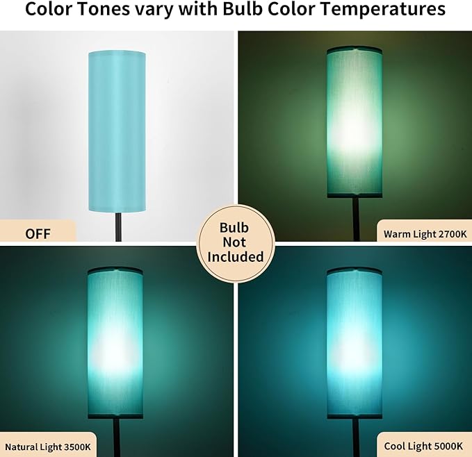 FRIDEKO HOME Floor Lamp with Turquoise Shade, Simple Design with Foot Pedal Switch, Small Tall Lamps for Living Room Bedroom, Corner Floor Stand Light with Black Pole Lamp (No Remote，No Bulb)