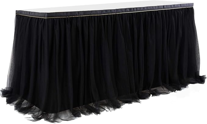 Suppromo Black Tulle Table Skirts for Birthday Party Hallowwen 6ft Ruffle Tutu Black Table Cloth for Rectangle Tables or Round Tables for Baby Shower Graduation Wedding Banquet Buffet Decoraitons