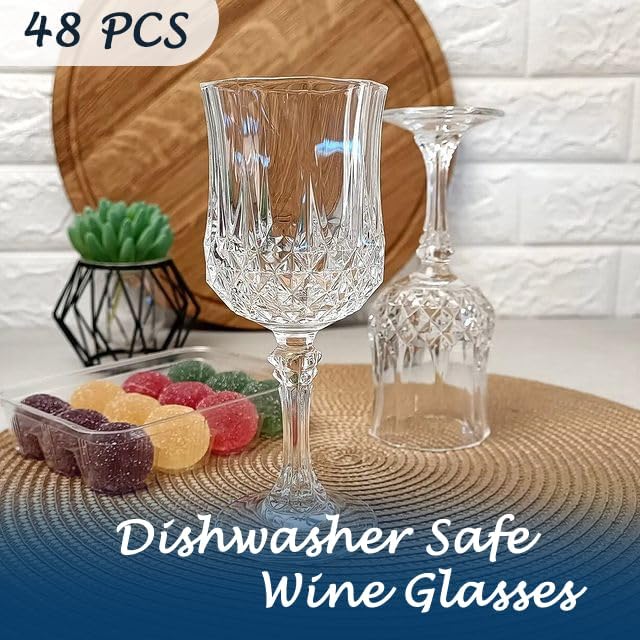 Plastic Wine Glasses，Plastic Goblets Vintage Style Cordial Drinking Glasses for Wedding Reception, Grand Event Party Supplies (48, transparent)