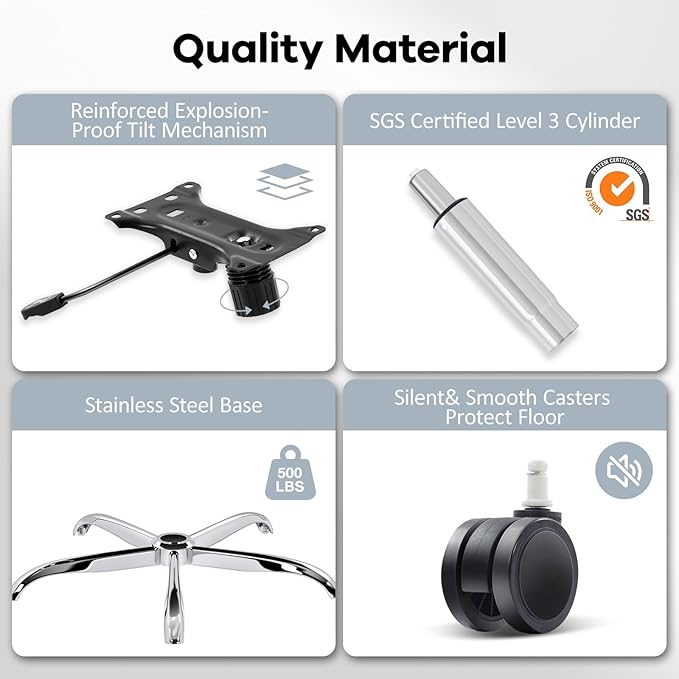 Office Chair,Ergonomic Desk Chair with Adjustable Lumbar Support, Mesh High Back Computer Chair with Flip-up Armrests,Rocking Tilt Rolling Swivel Executive Chair for Home Office Grey