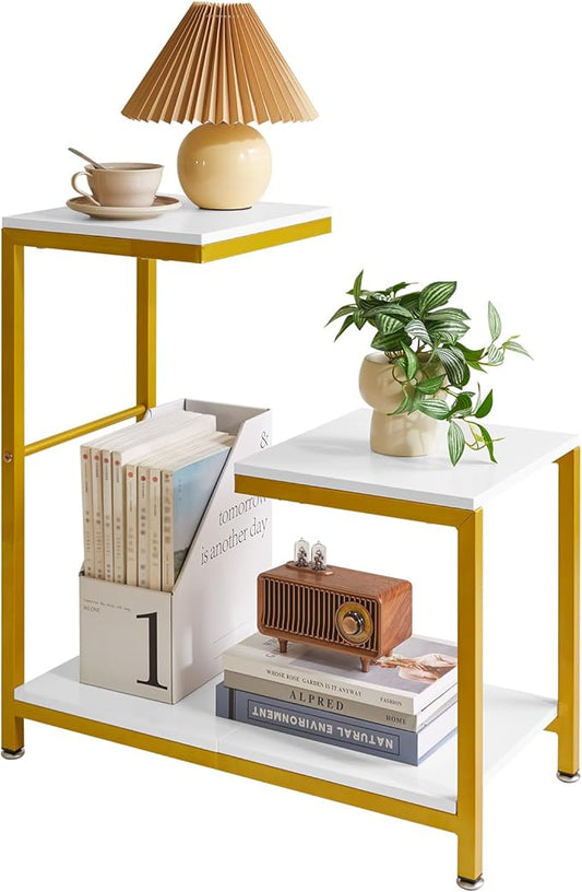 G-Shaped End Table for Living Room, Bedroom, Sofa Table Corner Tables, Nightstand, Balcony Flower Stand, Side Table White YD-TM053W