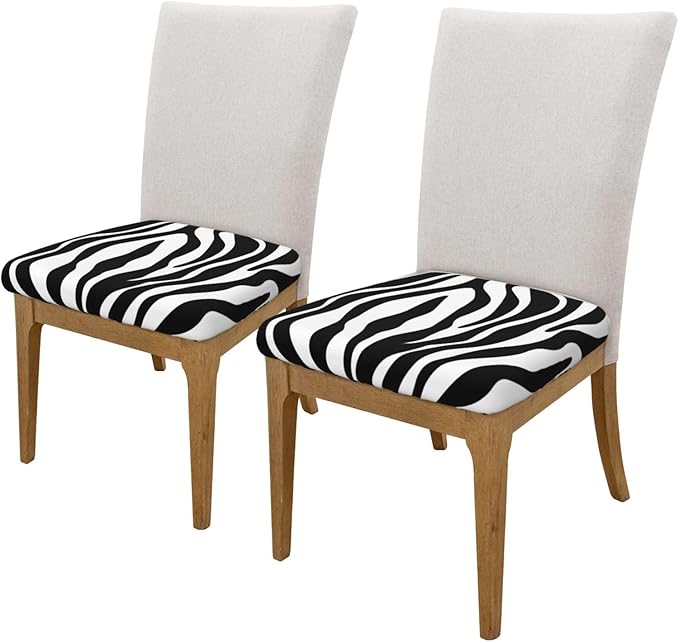 Seat Covers for Dining Room Chairsset of Set of 4, Black White Zebra Stripe Stretch Chair Seat Covers Cushion Slipcovers for Kitchen Office