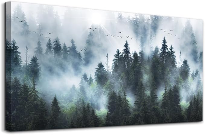 DZRWUBHS Canvas Wall Art For Living Room Large Size Wall Decor For Office Modern Wall Decorations For Bedroom Foggy Forest Trees Landscape Painting Wall Pictures Artwork Home Decoration 20"X40"