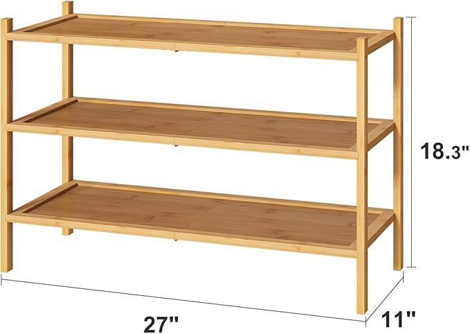 3-Tier Shoe Rack for Closet, Bamboo Wood Shoe Rack for Indoor & Outdoor, Stackable Shoe Organizer for Entryway (Natural, 3-Tier)