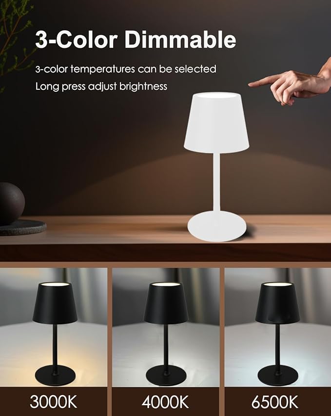 Cordless Table Lamp, Rechargeable Table Lamp with Touch Dimmable Control, Portable LED Desk Lamp for Indoor Patio (White-Round, 1)