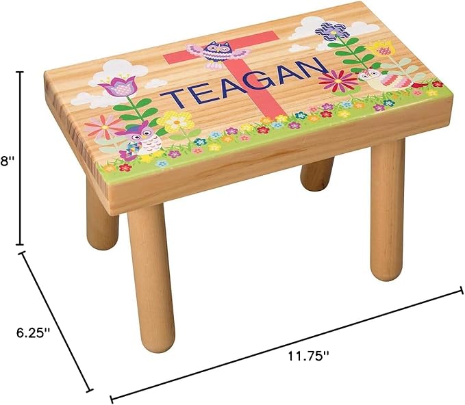 Custom Children’s Step Stool, Customized with Kid’s Name, Flowers and Owls Design