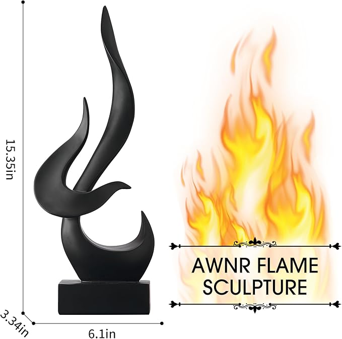 AWNR Black Flame Abstract Sculpture Resin Art Statue Modern Home Decor for Living Room TV Stand Office Shelf Accents Minimalist Figurines Centerpiece Table Decorations