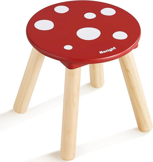 Beright Wooden Step Stool for Kids, Children's Stool Perfect Matched Sensory Table, 9 Inch Sturdy Sitting Stool with Assembled Four-Legged, Mushroom, 1 Pack
