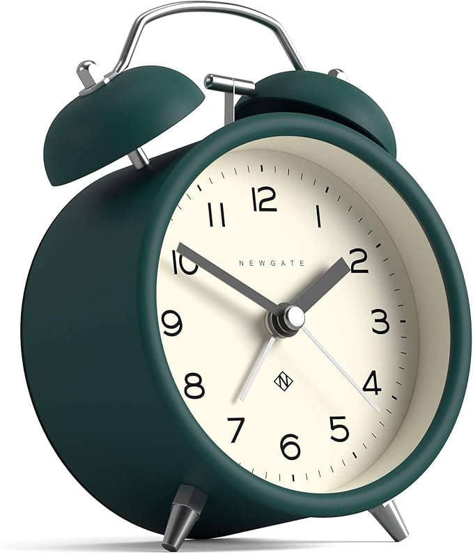 NEWGATE® Charlie Bell Echo Alarm Clock | Modern take on Classic Twin Bell Clock | Eden Green | Easy to Read Numbers | Ideal for Bedside, Desk or Shelf | Modern Retro Bedroom & Office Accessory