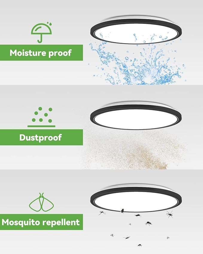 zemty 4Pack 16.5 Inch LED Ceiling Light Flush Mount, 36W 4200lm Super Slim Flush Mount Ceiling Light Fixtures, 3000K/4500K/6000K Selectable Ceiling Lamp for Bedroom Kitchen Living Room (Black)