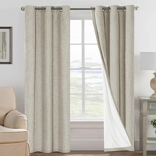 H.VERSAILTEX 100% Blackout Curtains for Bedroom Thermal Insulated Linen Textured Curtains Heat and Full Light Blocking Drapes Living Room Curtains 2 Panel Sets, Cobblestone, 42x84 Inch